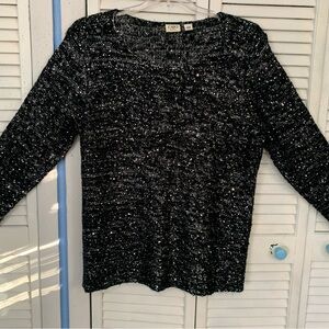 Cato Black Scoop Neck Sweater With Silver Threads & Sequins